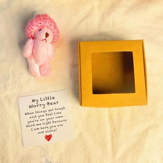 Mini Plush Teddy Bear Box Emotional Support Teddy with Message Card Pocket-Sized Hug Bear Doll for Graduation Anxiety Relief Friends