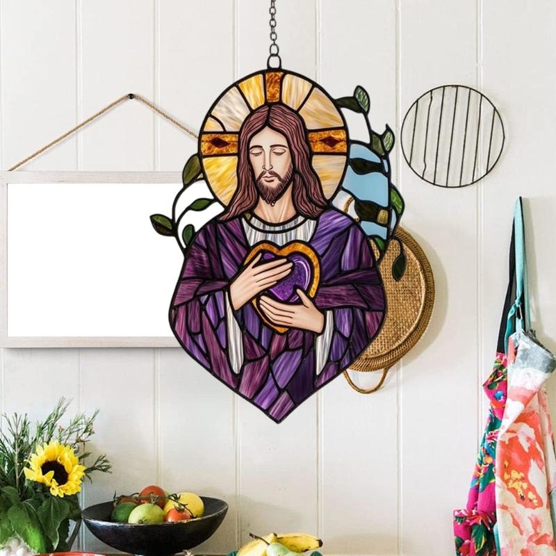 Stained Glass Window Hangings Jesuses Suncatchers Christianity Suncatchers Decors for Garden Home Housewarmings Gift