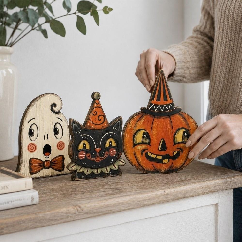 Double Sided Pattern Ghost Pumpkin Owl Ornaments Cartoon Halloween Tiered Tray Decor  Indoor Decor