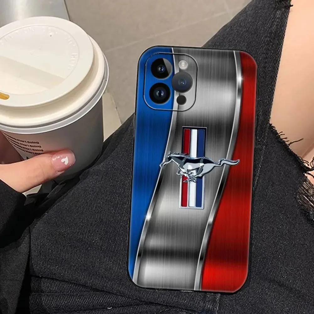 Luxury Sport Car M-Mustang Car Phone Case For Apple iPhone 15 14 13 12 11 Pro Max Mini 8 7 Plus X XR XS SE 2020 Black Soft Cover