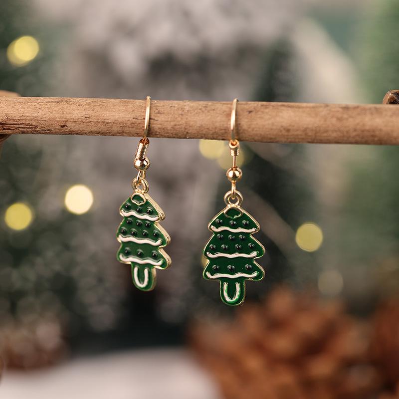 New Christmas Drip Oil Stud Earrings: Red & Green Tree, Snowman, Boots, Bells – Cute Cartoon Jewelry