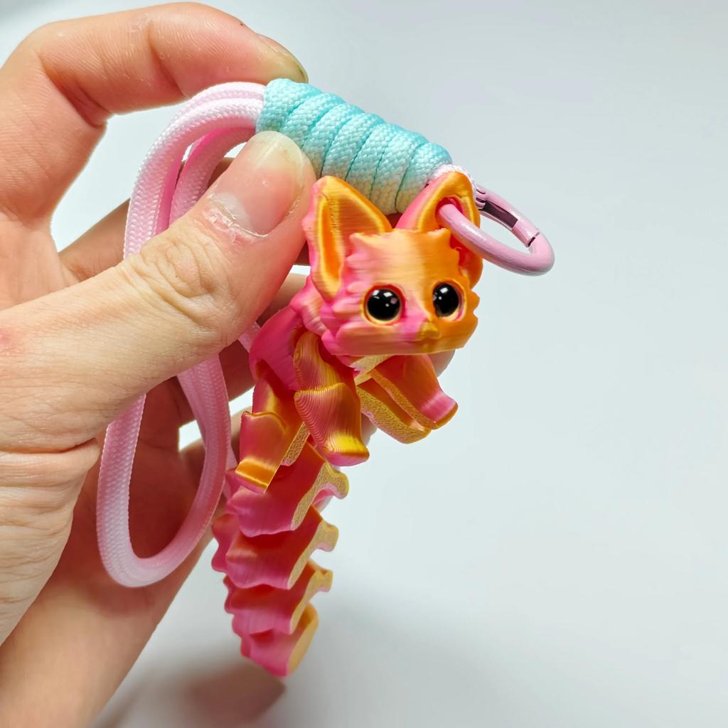 Heimdekoration 3D-gedrucktes niedliches Fuchsskulpturenmodell mit mehreren Gelenken, beweglich, schöne Augen, Zubehör mit Aufhängeseil