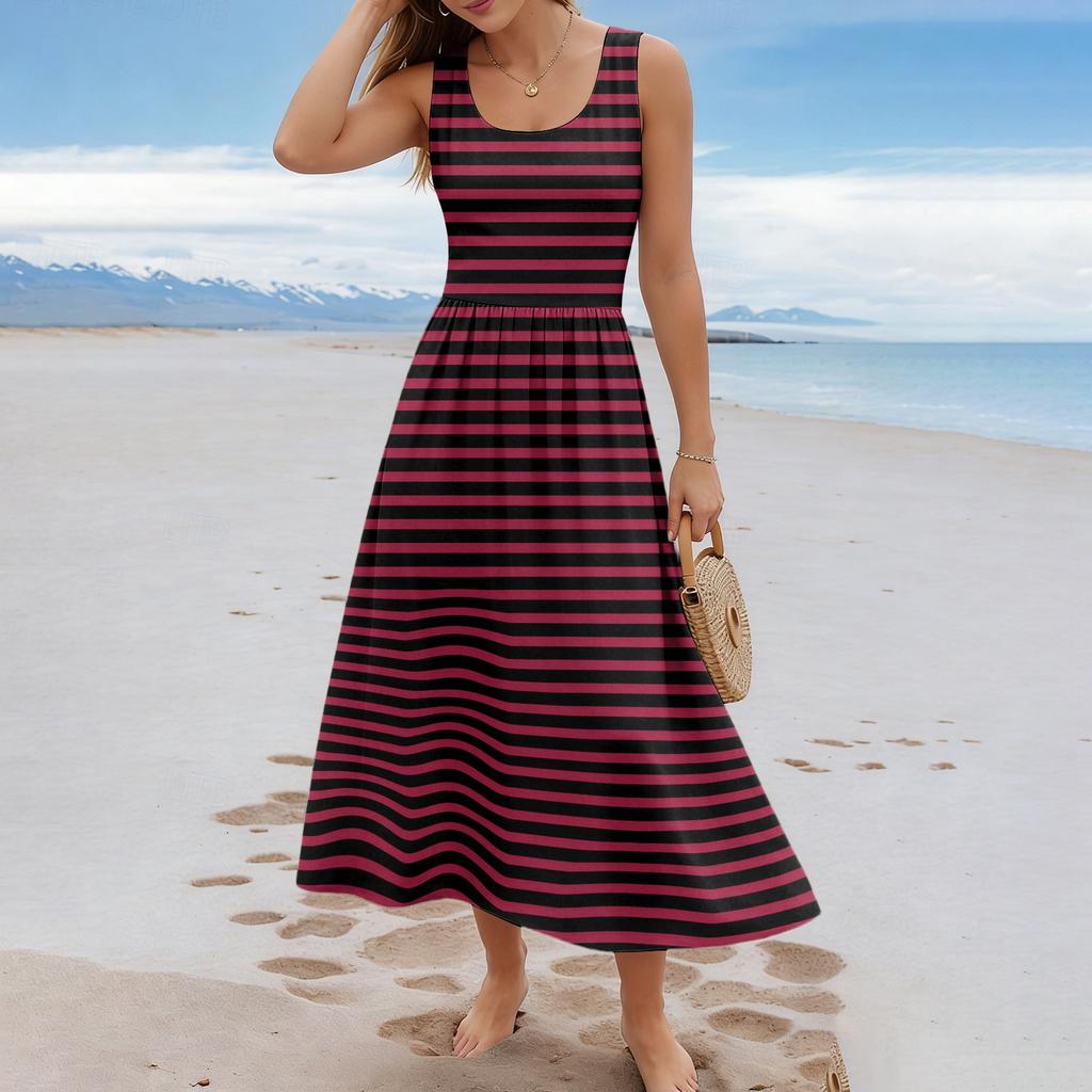 Ladies' striped summer casual and fashionable sleeveless long dress