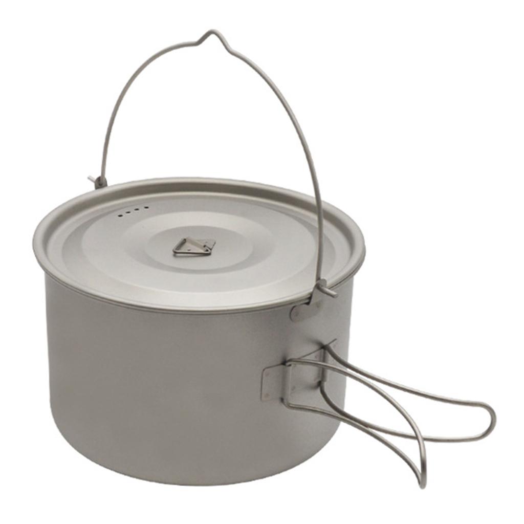 1.8L/3L Titanium Pot Ultralight Hanging Pot with Lid and Foldable Handle Outdoor Camping Hiking