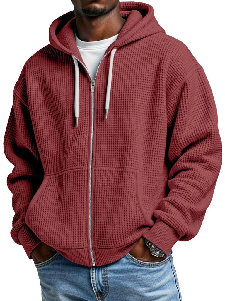 Men's Vintage Waffle Zipper Hooded Sweatshirt Jacket - Autumn/Winter Collection