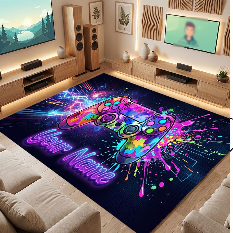 Neon Colorful Theme Crystal Velvet Floor Rug Personalized Custom Name Text Warm Carpet Home Decoration