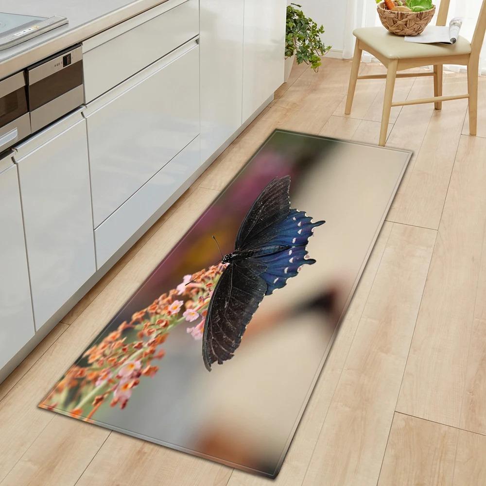 Butterfly Flower Pattern Home Kitchen Floor Mat Door Front Decoration Floor Mat