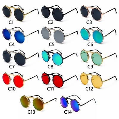 Vintage Round Flip Up Sunglasses for Men Women Steampunk Sunglasses UV Protection Eyewear