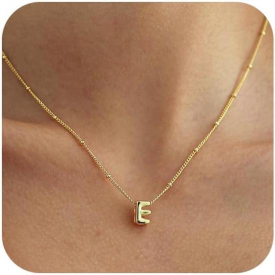 Bubble Letter Necklace Gold, Dainty Initial Necklaces for Women 14K Gold Plated Small A to Z Name Necklace Personalized Simple Initial Pendant Cute