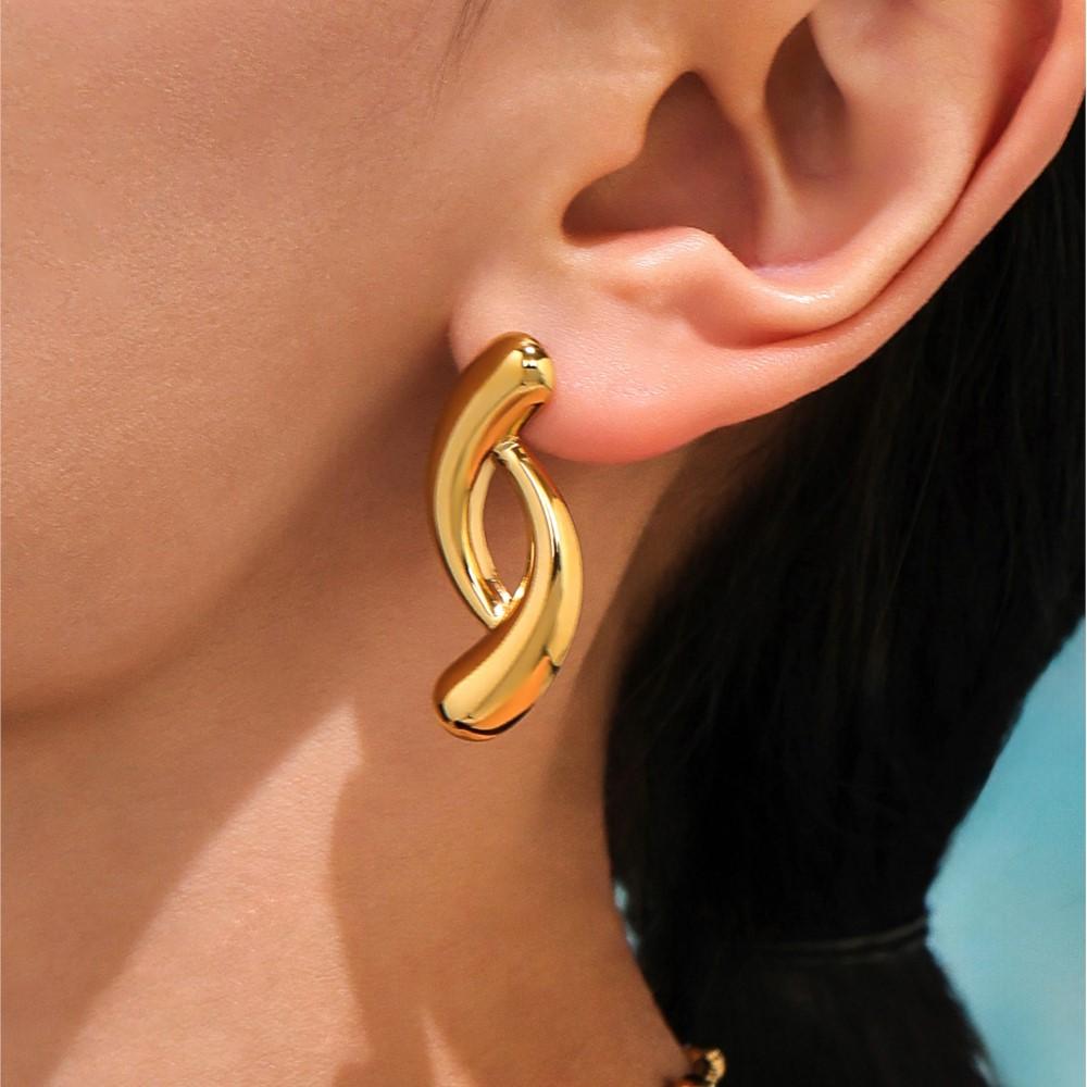 Two Tone Stud Earrings In Stainless Steel 18k Gold Plated Waterproof No Tarnish Geometric Aesthetics Ear Studs Earring For Women