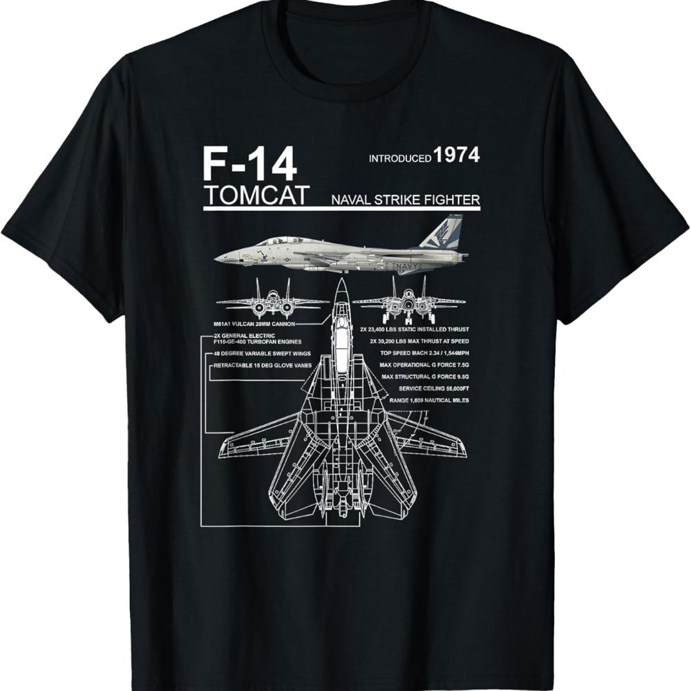 

Men s F-14 Tomcat Fighter Jet Blueprint T-Shirt Aviation Enthusiast Tee with Technical Schematics Soft Breathable H-Fit - Men... S