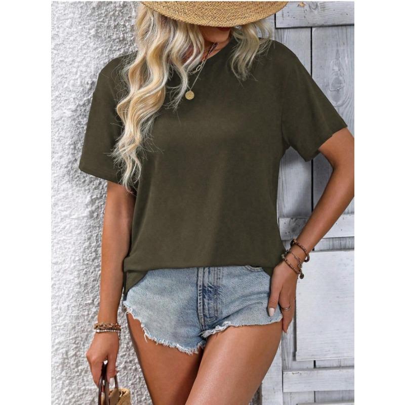 

Модная повседневная футболка с разрезом сзади, женская, с коротким рукавом, трендовый топ XL оливковое зеленый