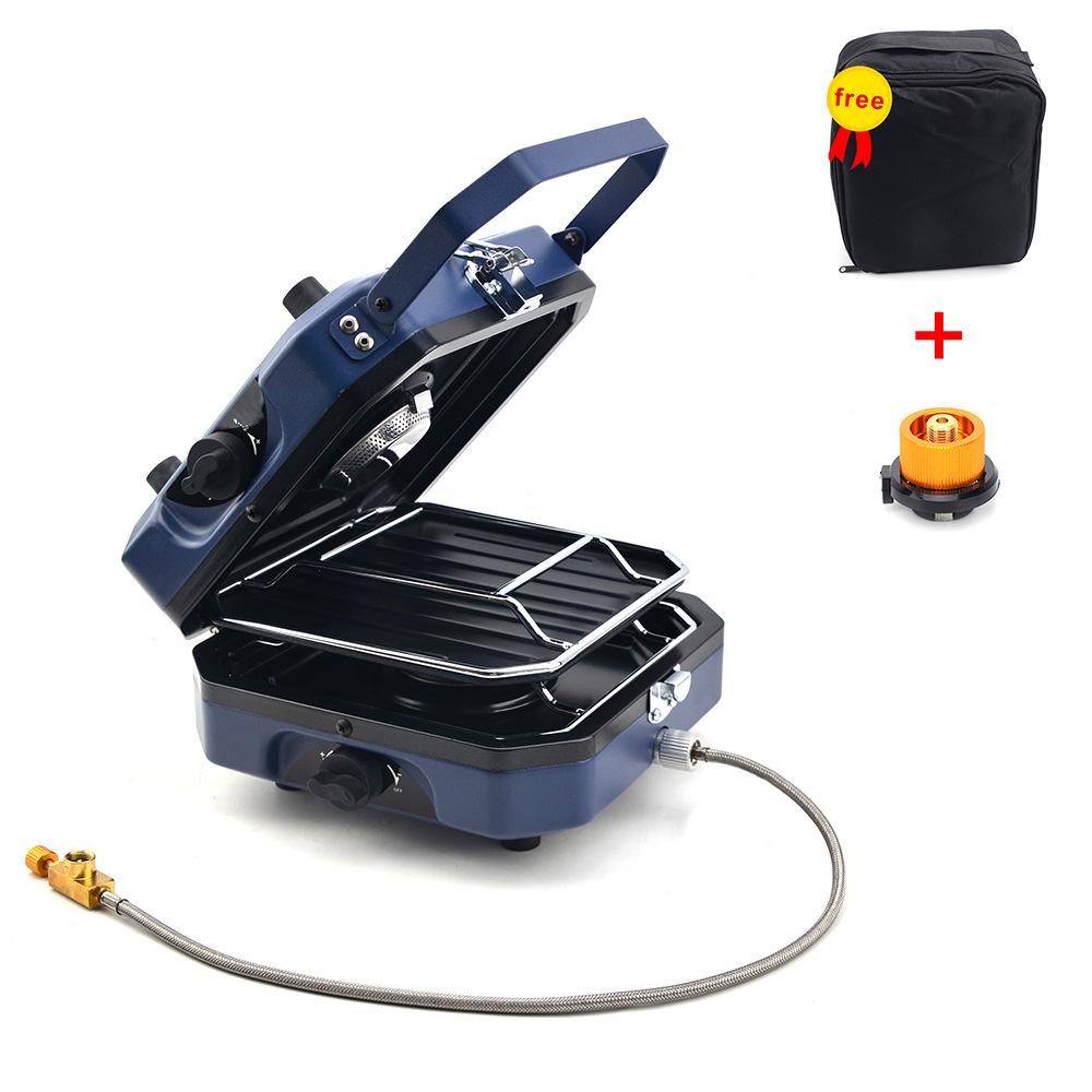 

Portable Outdoor Double-Head Butane Gas Stove with Folding Stainless Steel Design for Camping синий