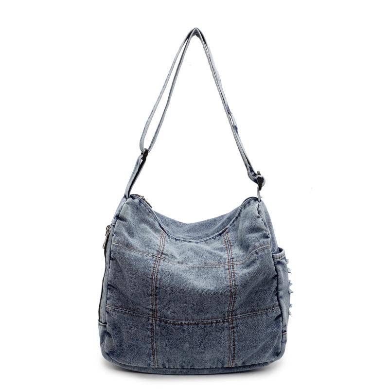 Casual Commuter Denim Shoulder Bag Large Capacity Tote Bag Simple Versatile Messenger Bag Fashionable Canvas Bag Zipper