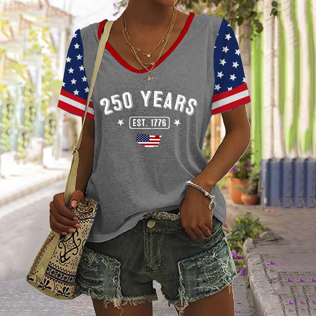 Women's Casual Printed Round Neck Pullover Short Sleeve Top