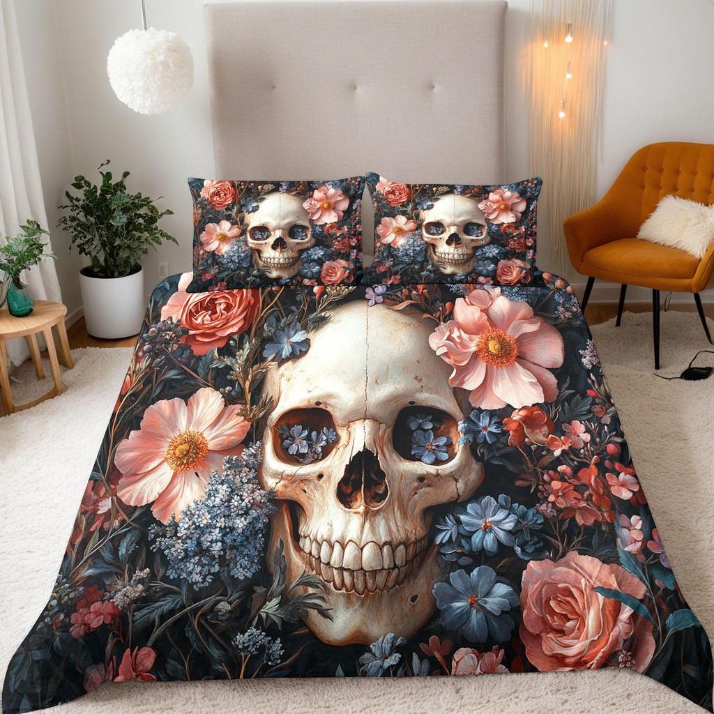 Flame Skull Down Comforter Set Bedding Set 3-piece Duvet Cover Set