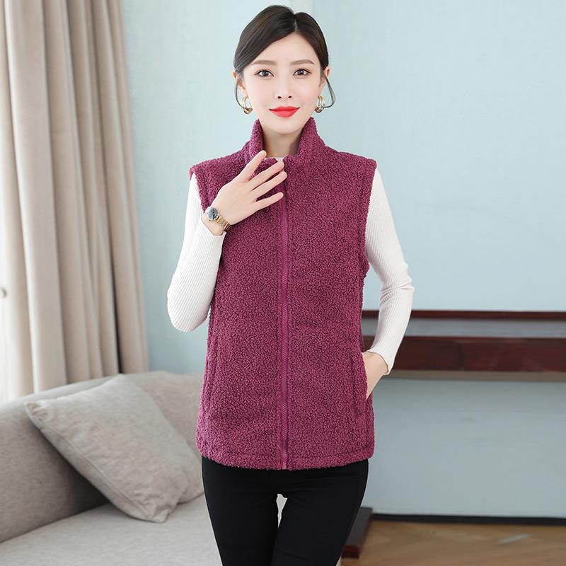 Women's Solid Color Lambswool Vest Short Style Grained Velvet Vest
