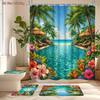 4Pcs Shower Curtain Set with Non-Slip Bath Mat, Toilet Lid Cover, Contour Rug & 12 Hooks, Bathroom Decor