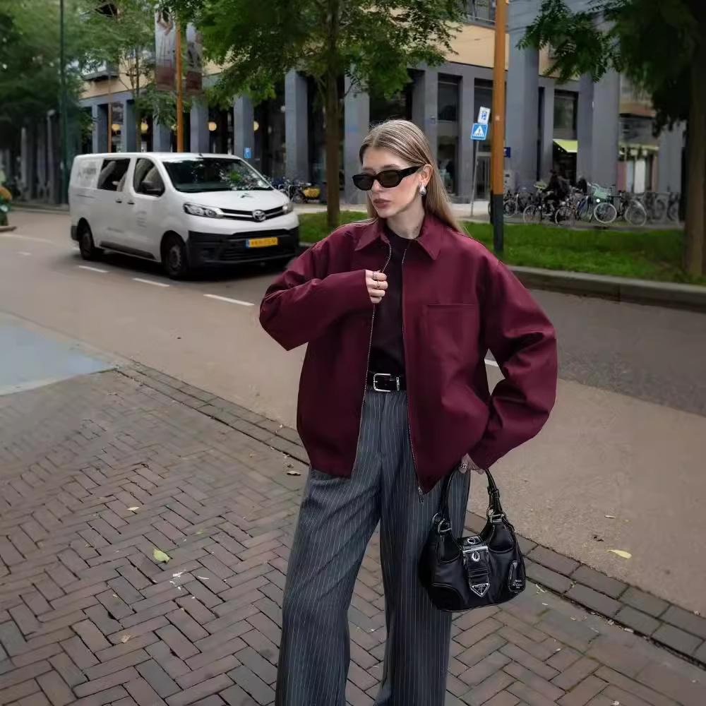 Women'S Lapel Zipper Pocket Long Sleeve Jacket