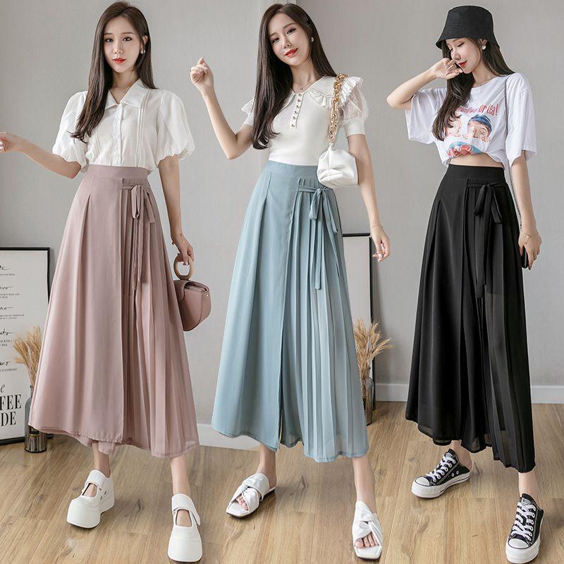Chiffon Pants Women's Summer Thin Loose Loose Pants High Waist Drooping Super Fairy Culottes Cropped Straight-leg Casual Pants