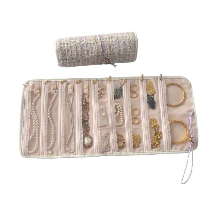 Sustainable Fabric Jewelry Organiser for Women Portable Multi Compartment Storage Bag For Necklaces Earrings