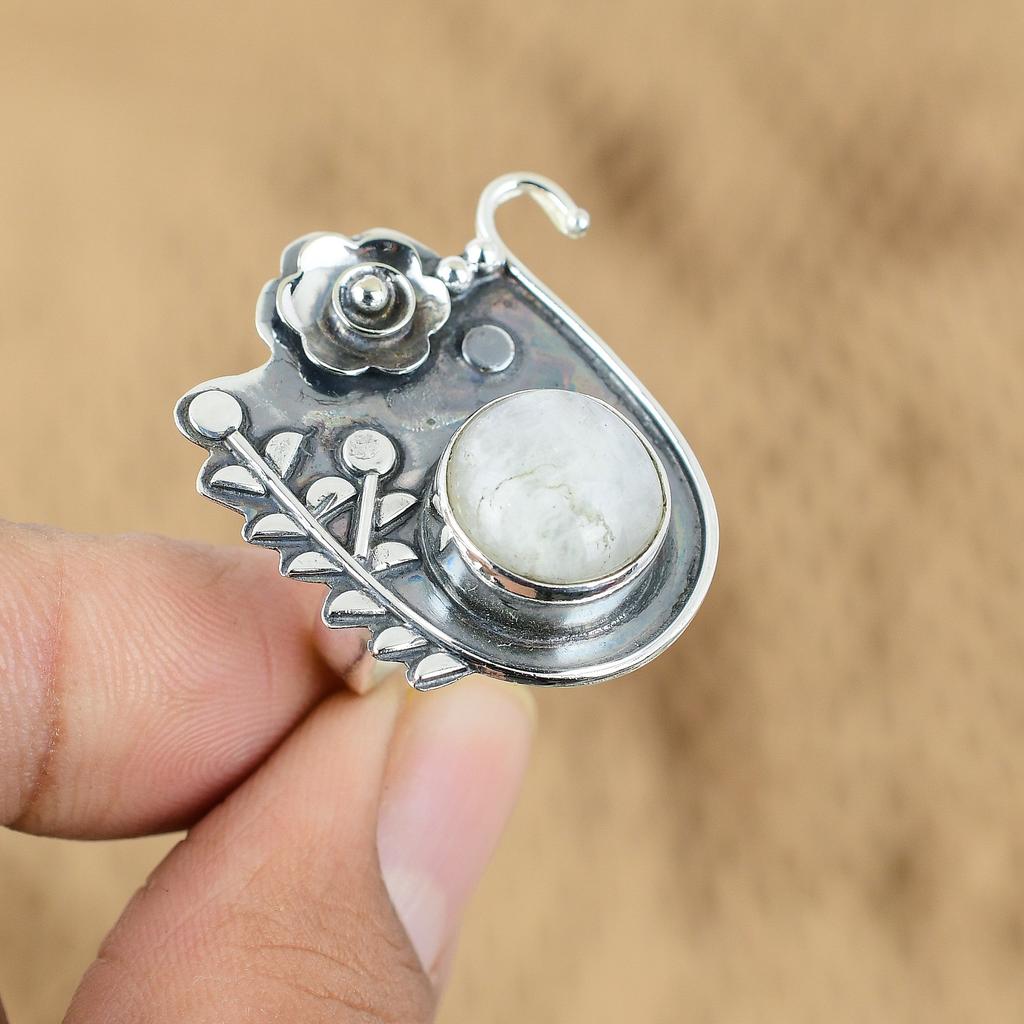 925 Silver Rainbow Moonstone Stone New Flower Birthday Crown Chakra Ring Jewelry