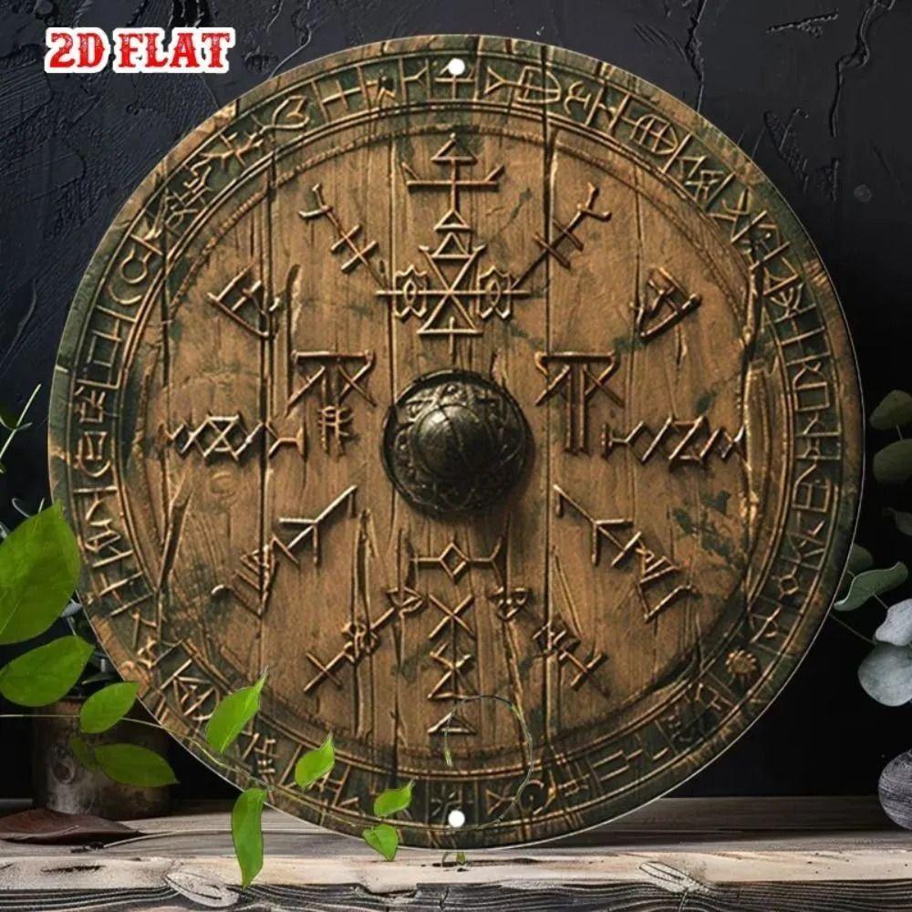Round Metal Poster, Retro Embossed Viking Shields, Home & Garage Decor