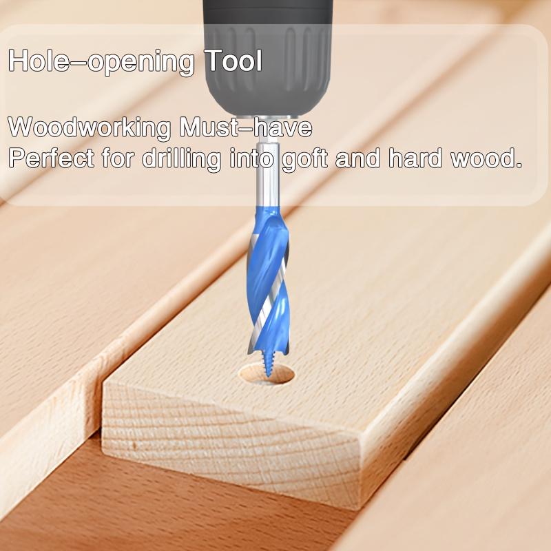 6pcs Woodworking Drill Bit Set, 4-Groove 4-Blade, Hex Shank, Carbon Steel, Round with Square End, for Door Locks, Drawers, Drilling Tools
