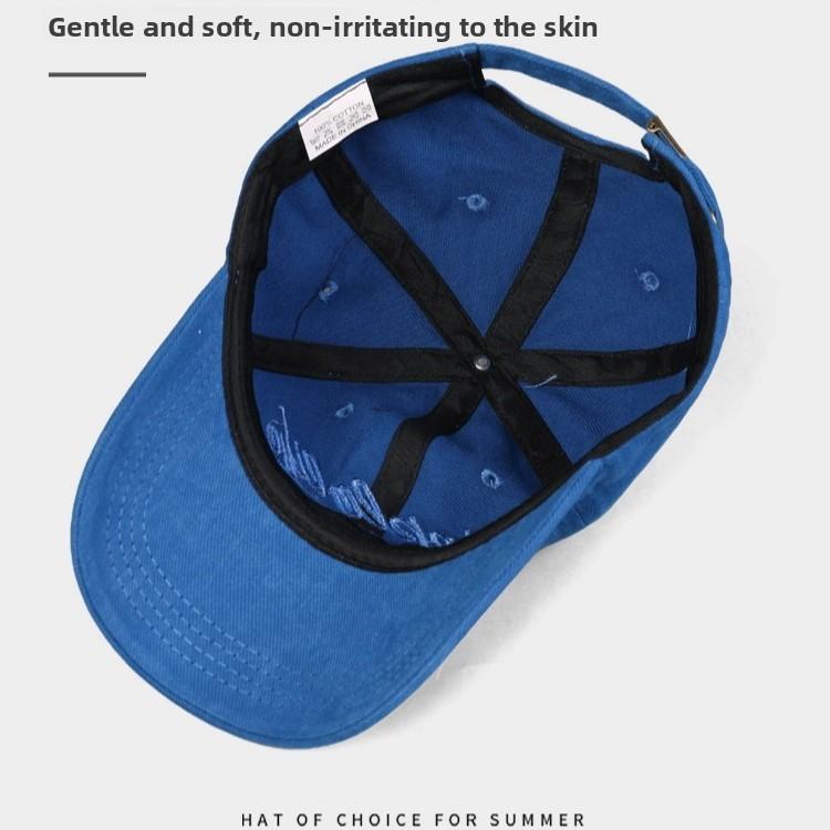 American Retro Letter-embroidered Blue Baseball Cap Women Wide Brim In Summer Sun-protective Baseball Cap for Men