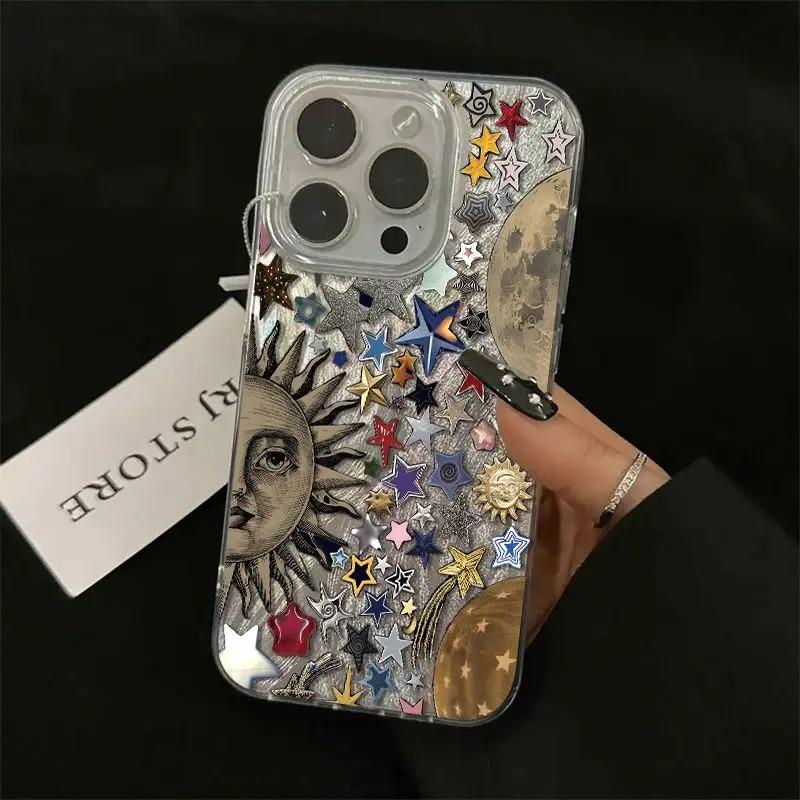 Luxury Abstract Sun Silicone Phone Case For iPhone 16 15 Pro Max Plus 16E 14 13 12 11 Pro Max XR X XS 7 8 Plus Shockproof Cover