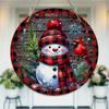 Rustic Buffalo Plaid Snowman Cardinal Print Round Wooden Hanging Plaque Winter Wall Decor Festive Front Door Sign Home Holiday Ornament