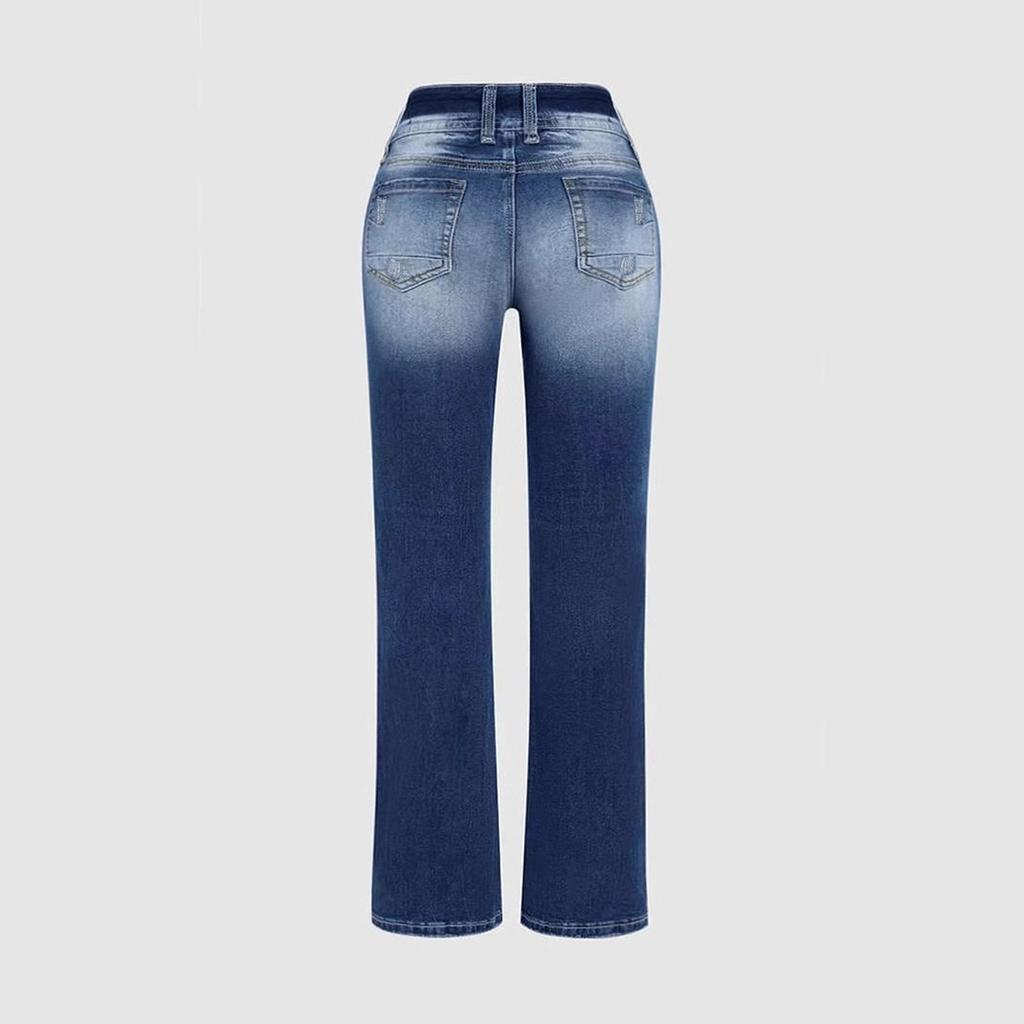 Women Mid Rise Washed Bootcut Jeans Medium Stretch Slim Flared Denim Pants Casual Daily Long Trousers