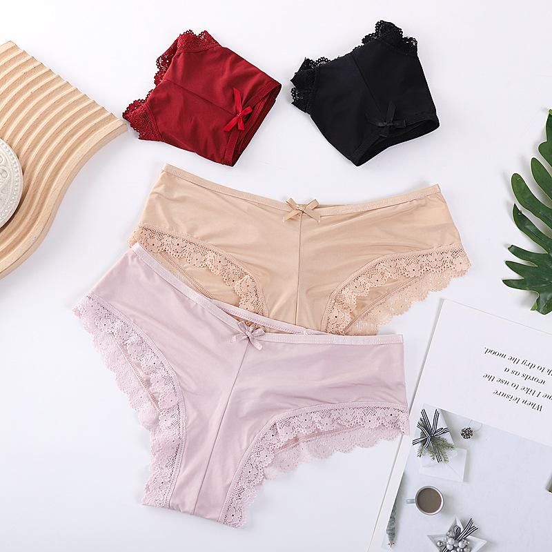 2pcs/lot Crossed Triangle Panties for Women's Sexy Lace Edge Pantie Mid Waist Bow Women Underwear