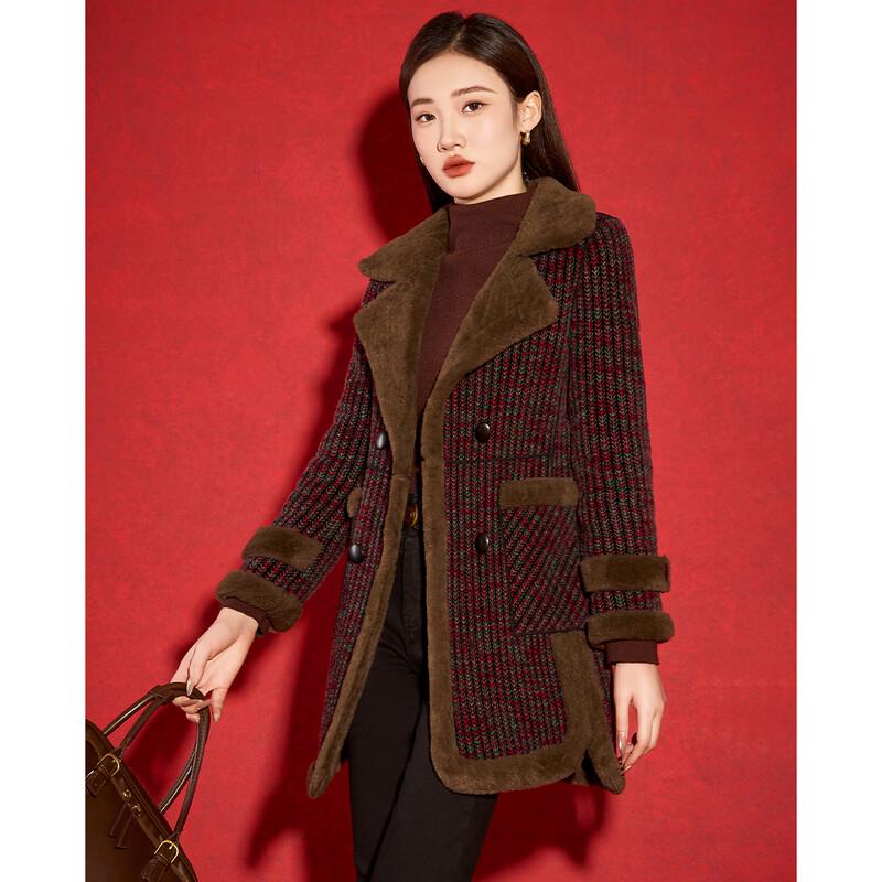 Kebei'er Women's Thickened Spliced Plaid Woolen Winter Coat