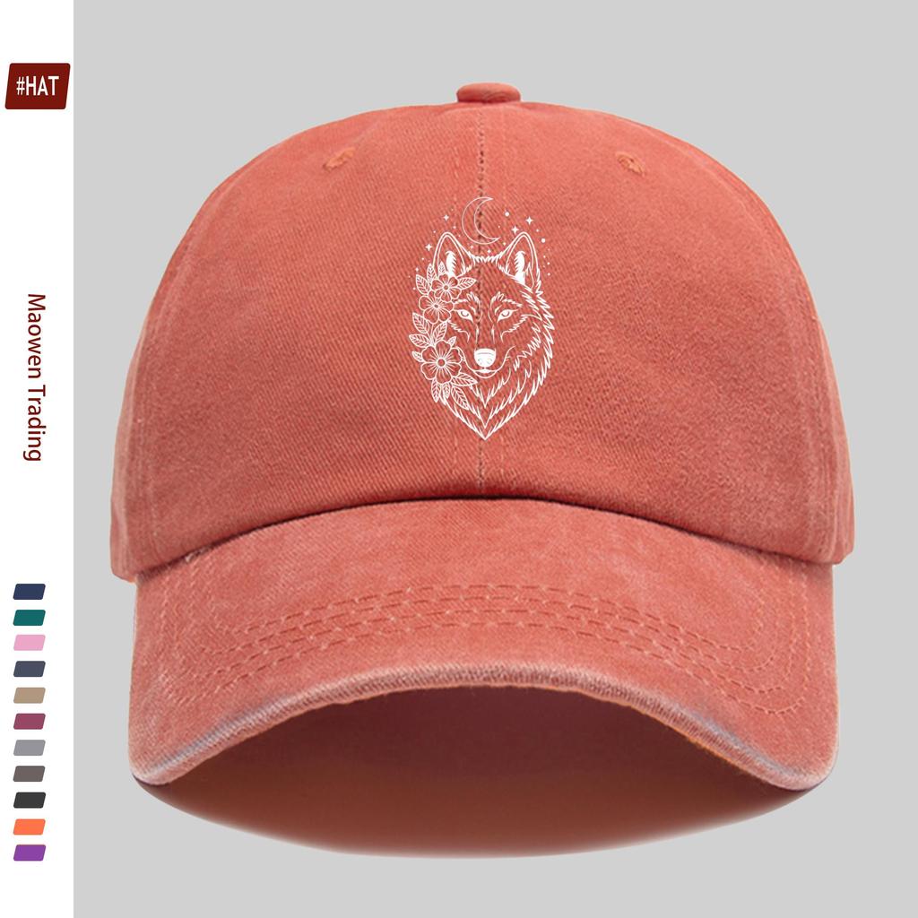 pc Minimalist Line Wolf Head Pattern Print Baseball Cap with Pink Bow Print Design Sun Hat Comfortable And Lightweight Trucker