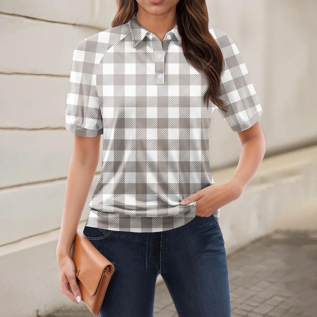 Women's Casual Floral Print V-Neck Short Sleeve Decorative Button T-Shirt Top