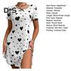 Lady Nightdress Contrast Color Heart Printing Shirring Edge Bow Decor Slit Hem Loose Short Sleeves Bedroom Dress Summer Sleepwear