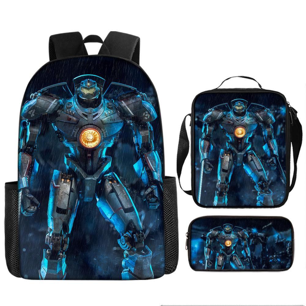 Pacific Rim schoolbag, primary and secondary school students, boys, mecha war, monster backpack, kindergarten burden reduction three-piece set