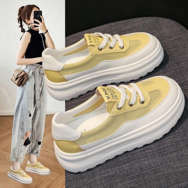 Little White Shoes Womens 2025 Summer New Versatile Platform Heightening Board Shoes Breathable Mesh Fashion Womens Casual Shoes
