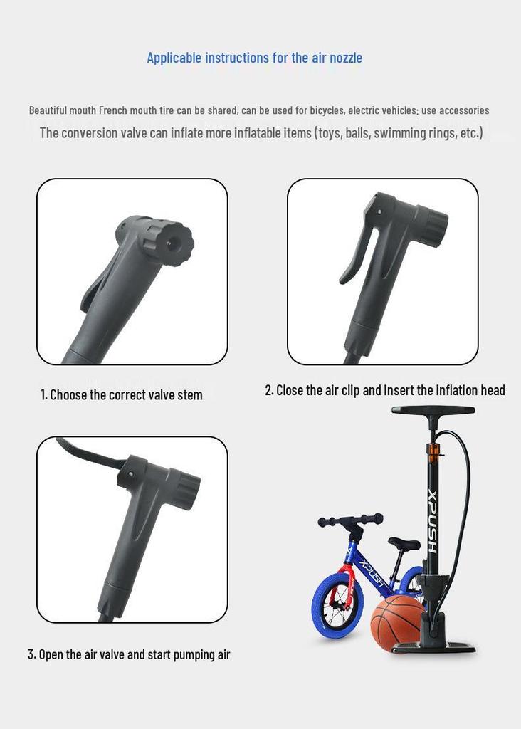 Aluminum Alloy Balance Bike Pump with Universal Tire Valve for Cycling