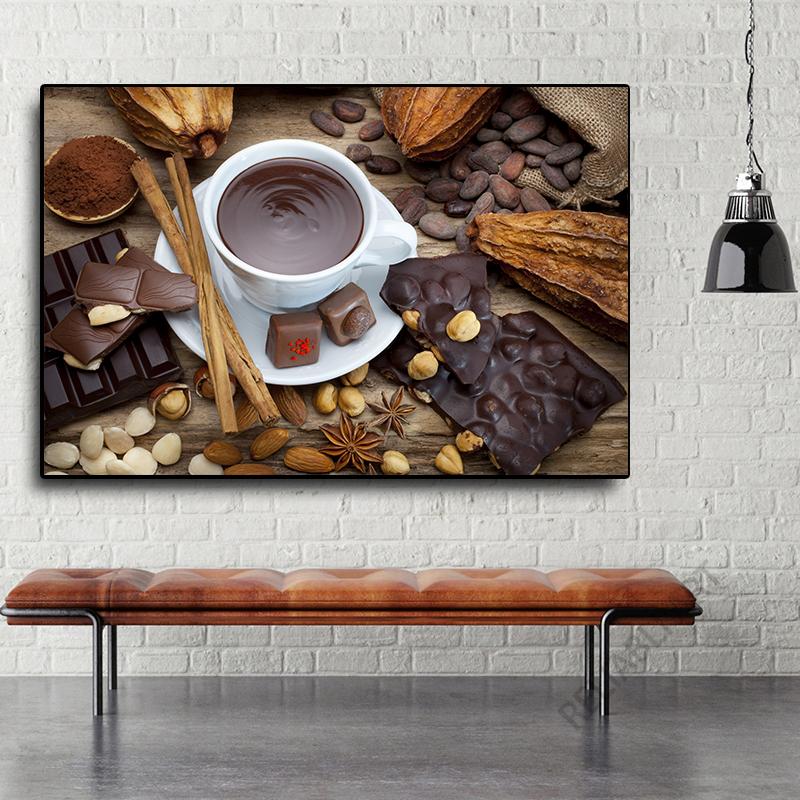 Hot Chocolate Drink HD Pictures Canvas Painting Chocolate Coffee Posters Prints for Coffee Shop Wall Decor Cuadros