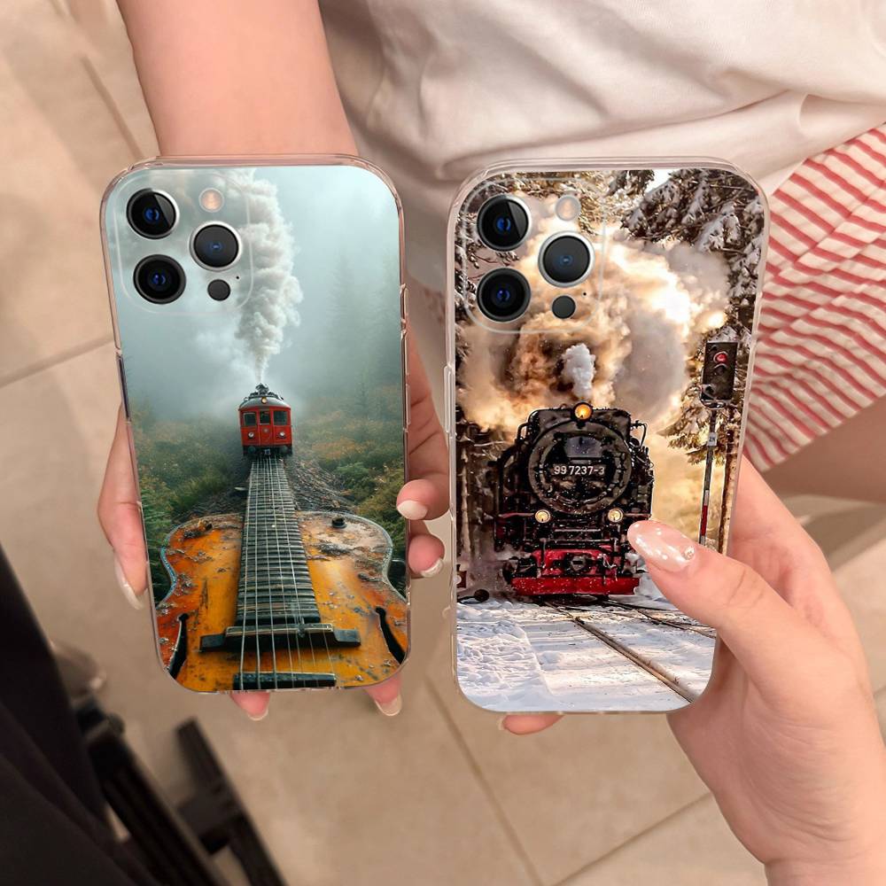 Train Railway Travel Transparent Back Phone Case For iPhone 17 16 15 13 12 11 14 Pro Max Mini Plus Silicone Bumper