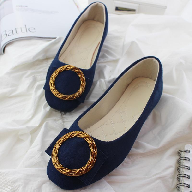 Fashion 2024 Spring and Autumn New Square Head Single Shoes Women's Shallow Mouth Flat Shoes Korean Edition Metal Round Plus Size 35-43