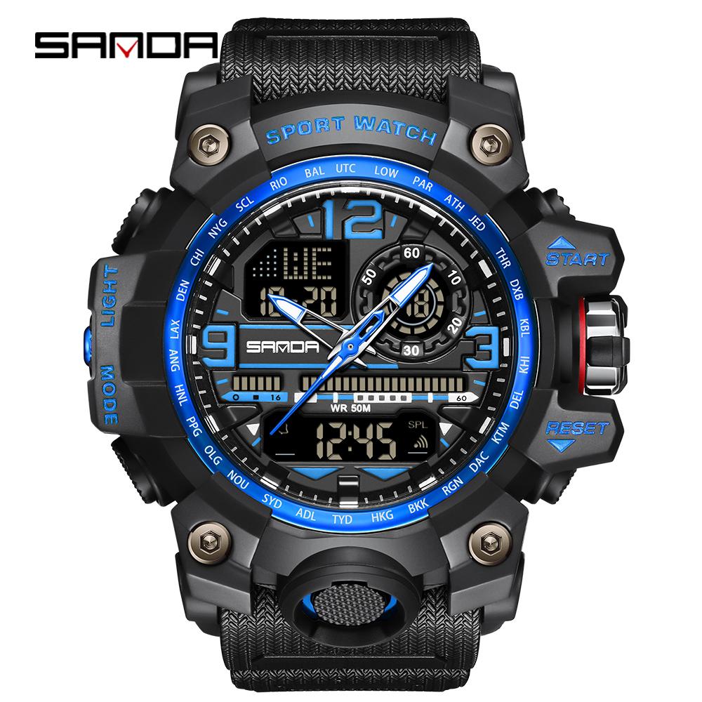 SANDA 3133 Sports Men's Electronic Watch Multi functional Dual Display Waterproof LED to Timing Men's Electronic Watch