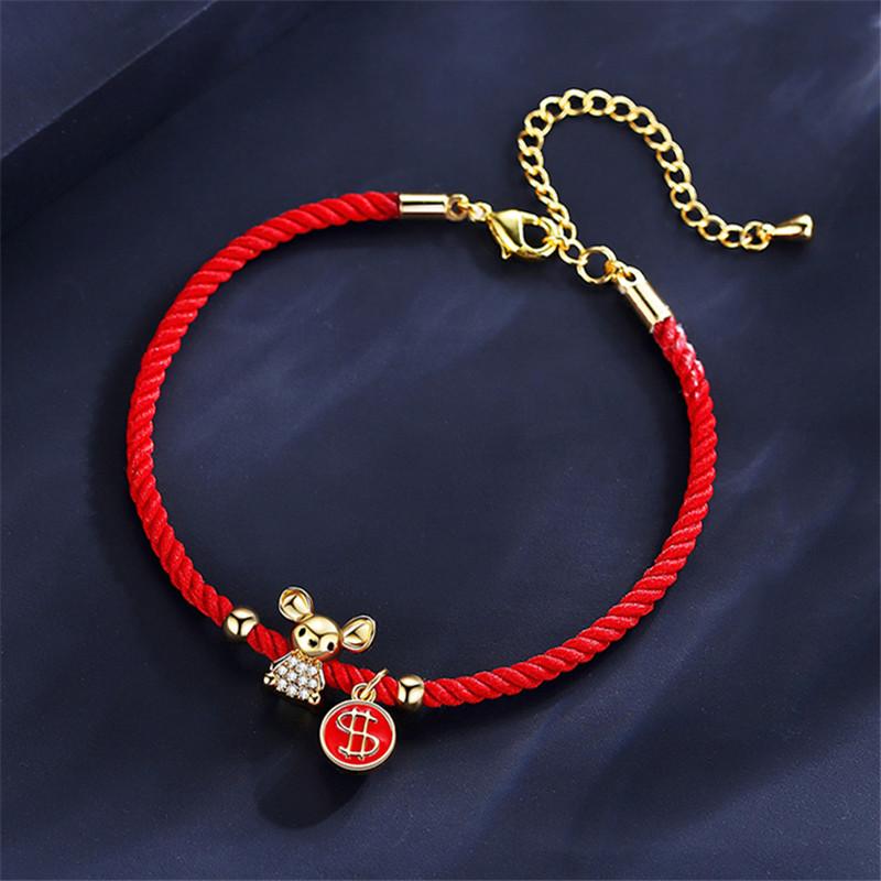 Rood Touw Armband Zodiac Ratten Armbanden Voor Vrouwen Verjaardag Gelukswens Sieraden Armband Meisje Nieuwjaar Kerstversiering Kerstcadeau