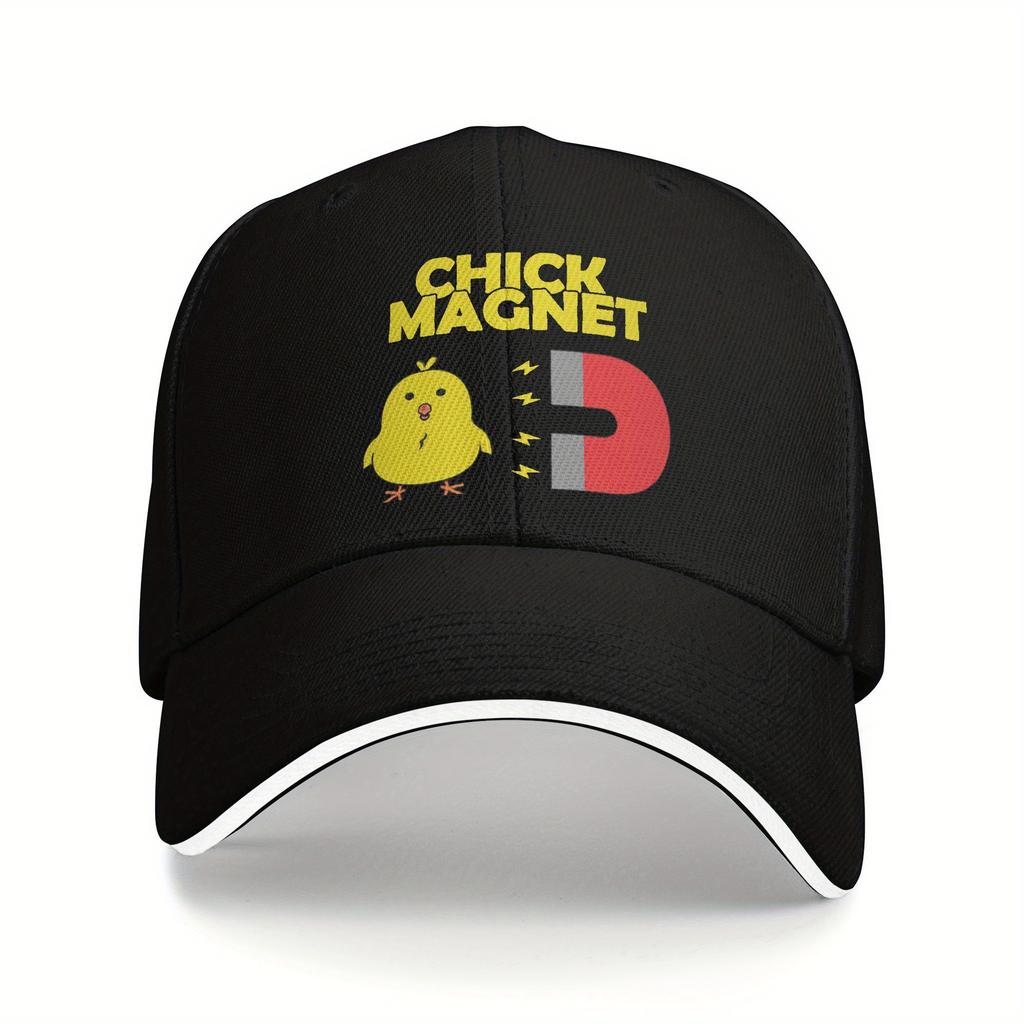 Chick Magnet Graphic Baseball Cap - Black Casual Sandwich Style, Lightweight Polyester, PVC-Coated, Idea