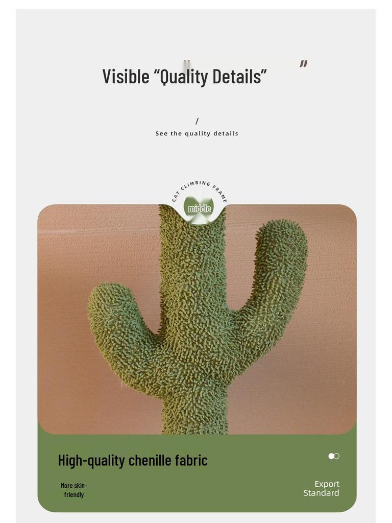 Cactus Cat Tree & Bed: All-in-One Christmas Tree, Scratching Post, and Toy Sky Pillar for Cats.