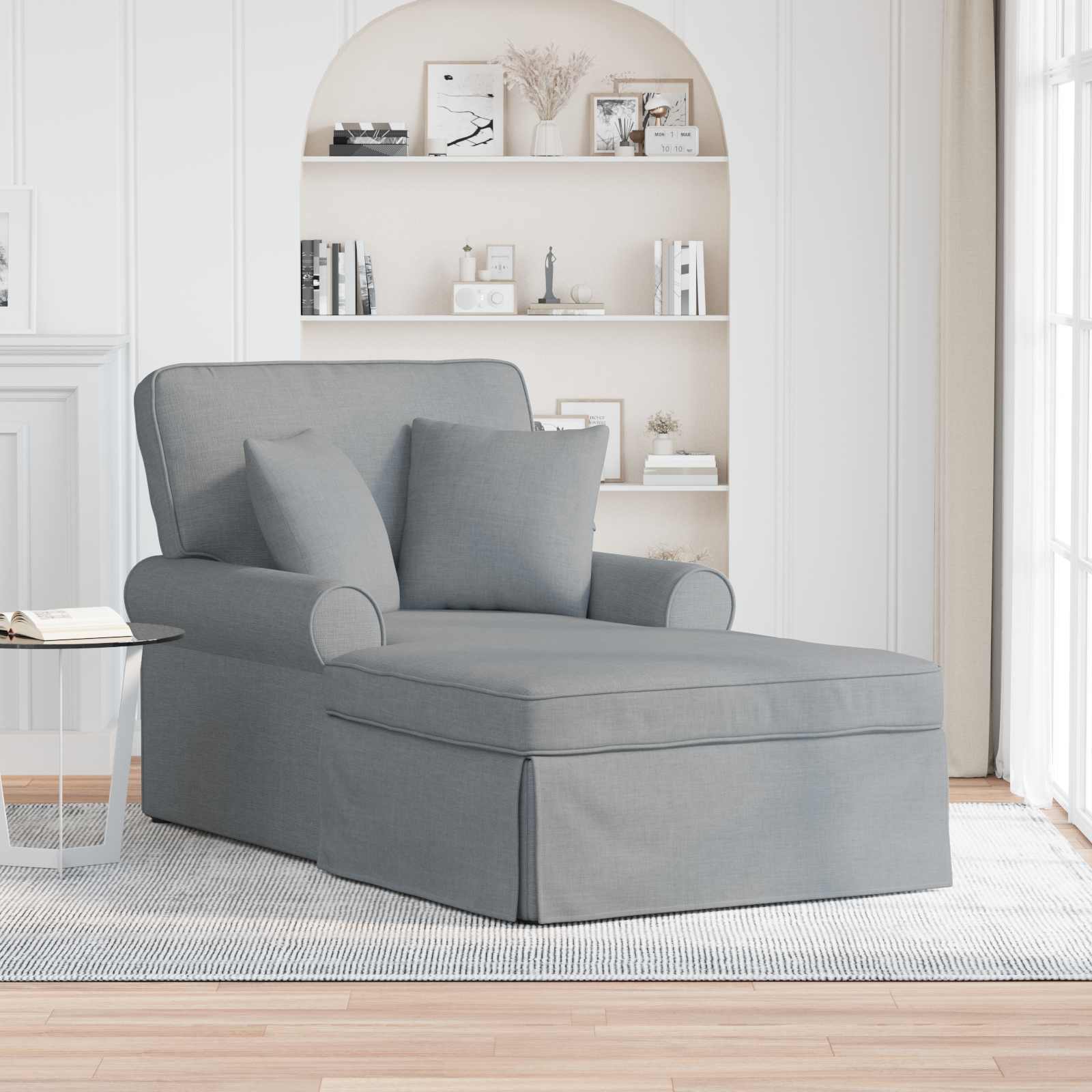 3-teilige graue Stoff-Chaiselongue mit Schaukelfunktion und Kissen