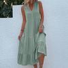 Sleeveless Women's Dress Casual Flowy A-Line Midi Tshirt Dresses With Pockets Crewneck Vocation Boho Beach Sundress