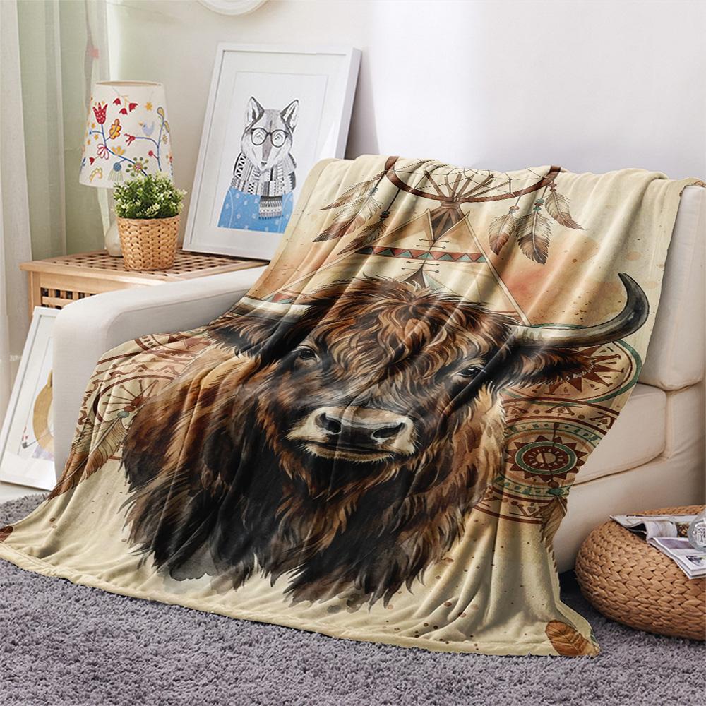 1PC Bohemian Watercolor Animals Print FlAannel Blanket, High Quality Comfortable for All Seasons, Home Decor, Warmth and Comfort